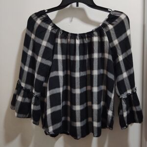 by & by Black and White Checkered Blouse